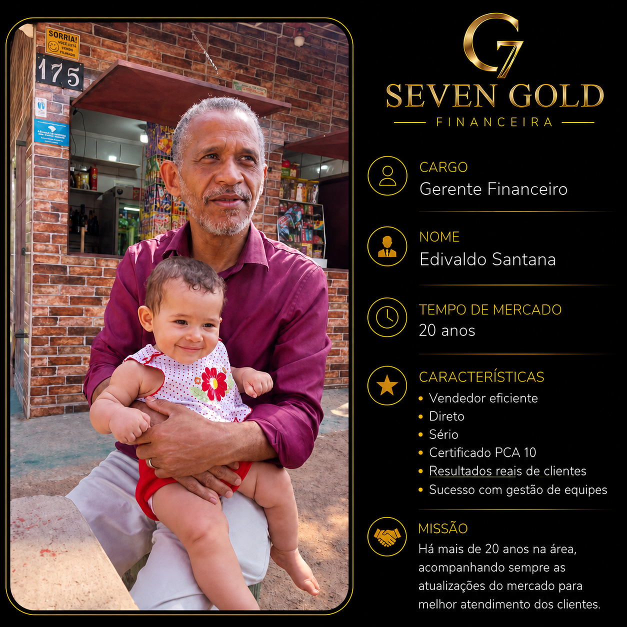 Apresentação profissional de Edivaldo Santana, Gerente Financeiro