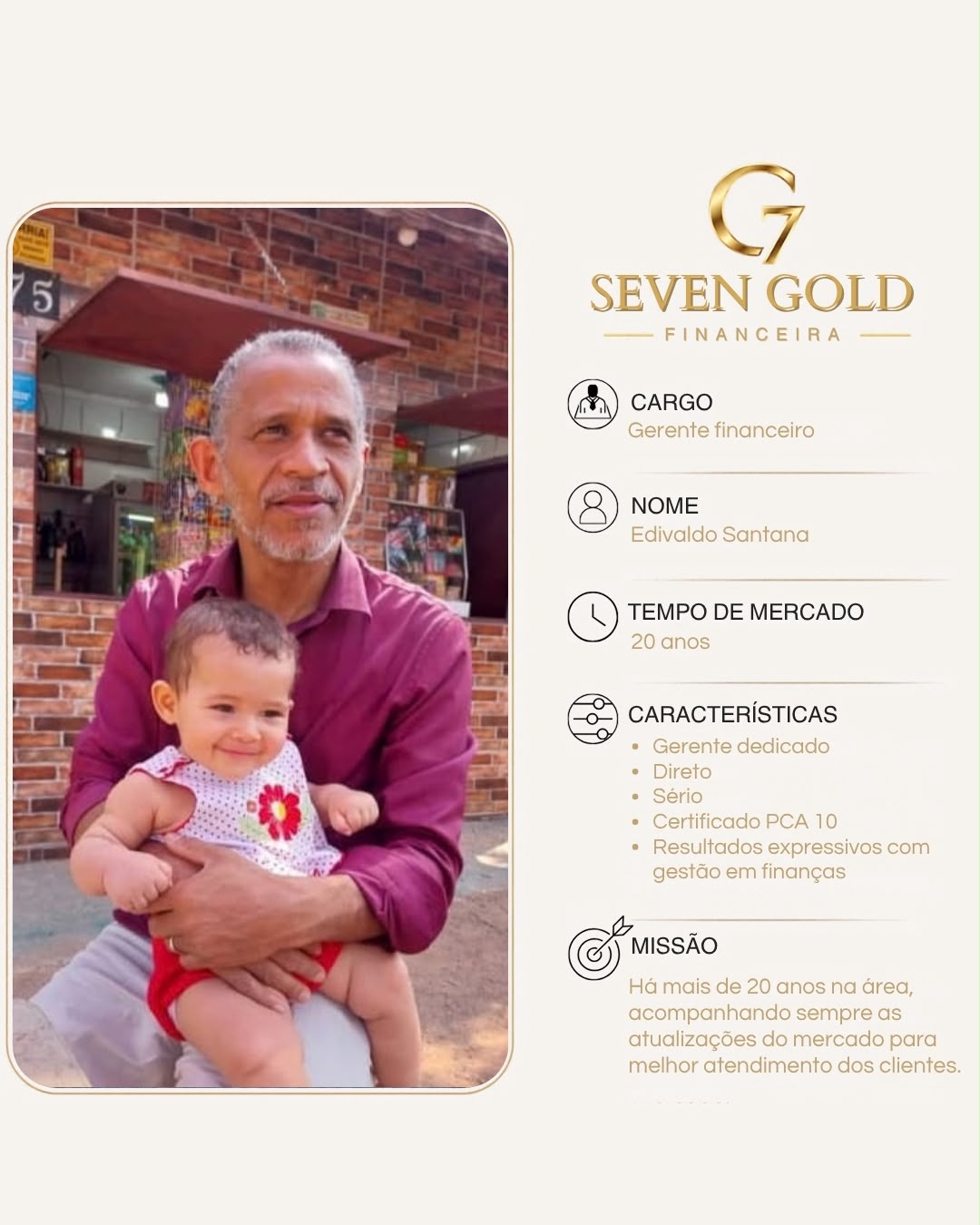 Apresentação profissional de Edivaldo Santana, Gerente Financeiro