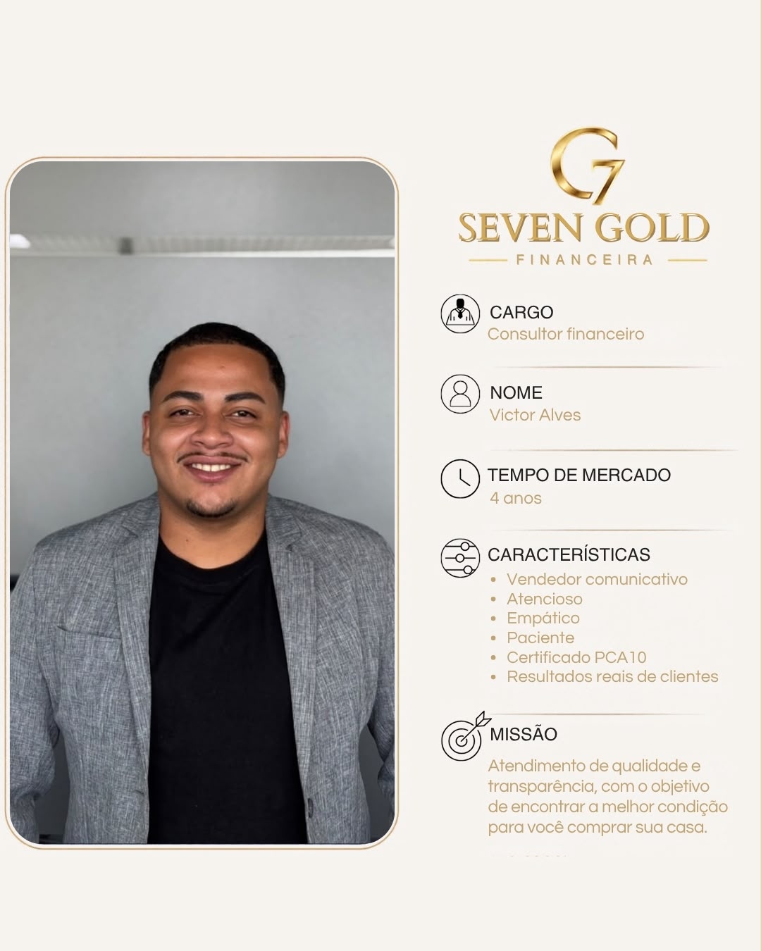 Apresentação profissional de Victor Alves, Consultor Financeiro